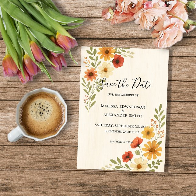 Rustikale Blume Hochzeit Speichern Sie das Datum Einladung (Rustic Watercolor flowers boho wedding Save the date Invitation)