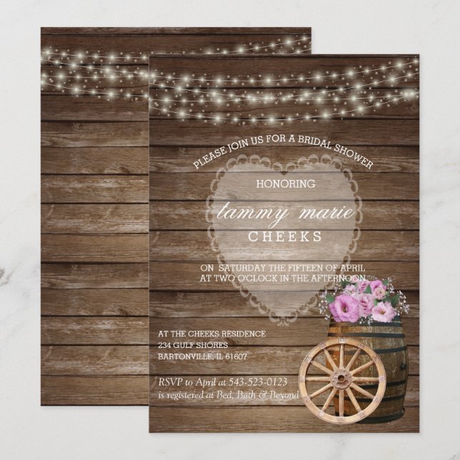 Rustikale Blume, Hochzeiten und Rosa Einladung (Vorne/Hinten)