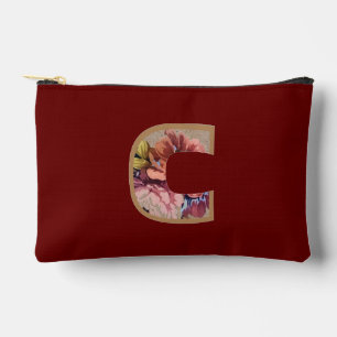 Rustikale Blume Initial C Burgund Zubehörtasche