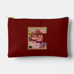 Rustikale Blume Initial E Burgundy Zubehörtasche
