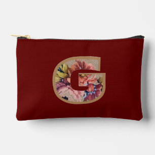 Rustikale Blume Initial G Burgund Zubehörtasche