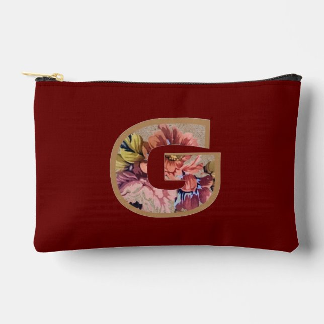 Rustikale Blume Initial G Burgund Zubehörtasche (Vorderseite)
