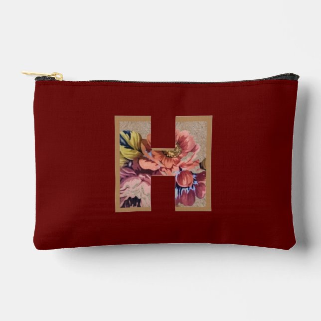 Rustikale Blume Initial H Burgundy Zubehörtasche (Vorderseite)