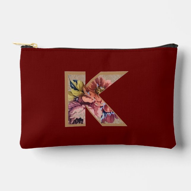 Rustikale Blume Initial K Burgundy Zubehörtasche (Vorderseite)