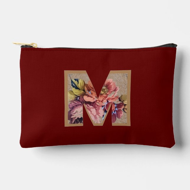 Rustikale Blume Initial M Burgund Zubehörtasche (Vorderseite)