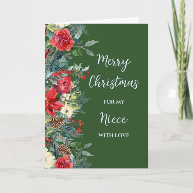 Rustikale Blume Niece Frohe Weihnachten Karte (Vorderseite)