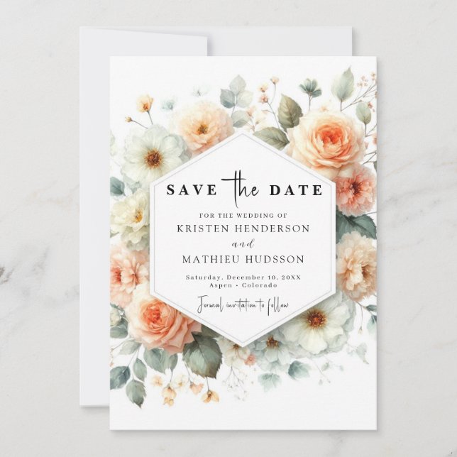 Rustikale Blume Peach Wedding Save The Date (Vorderseite)
