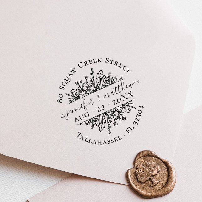 Rustikale Blume Save the Date Adresse Hochzeit Gummistempel (Rustic Flowers Save the Date Address Wedding Rubber Stamp)