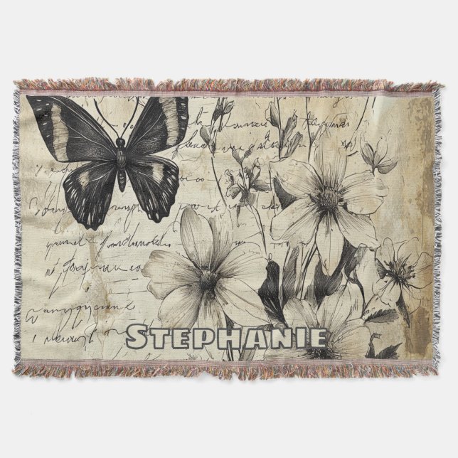 Rustikale Blume und Schmetterlinge - Altpapier (1) Decke (Vorderseite)