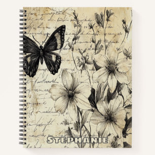 Rustikale Blume und Schmetterlinge - Altpapier (1) Notizbuch