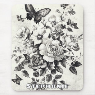 Rustikale Blume und Schmetterlinge - Altpapier (3) Mousepad