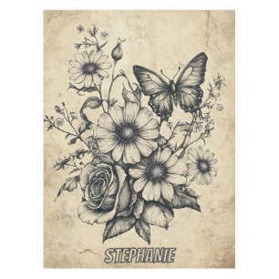 Rustikale Blume und Schmetterlinge - Altpapier (6) Tischdecke