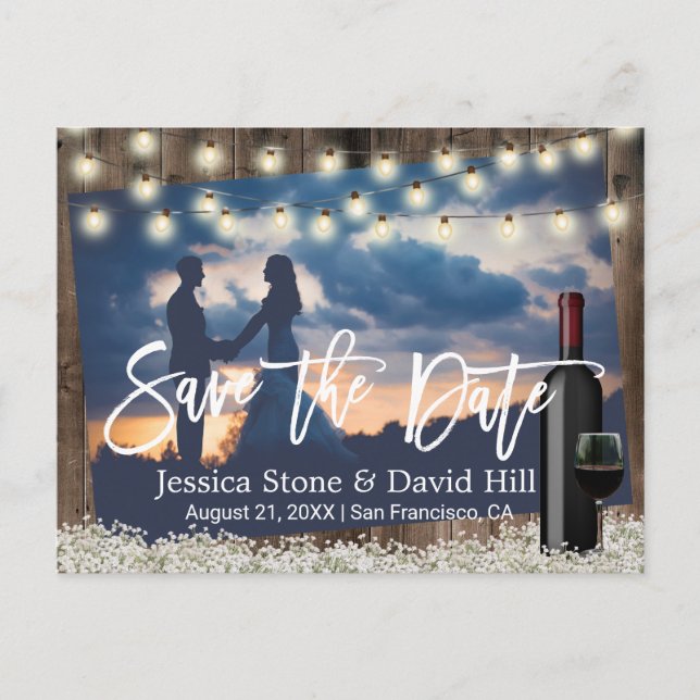 Rustikale Blume Wein Hochzeit Foto Save the Date Ankündigungspostkarte (Vorderseite)