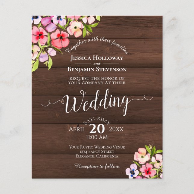 Rustikale Blume zum Wood BUDGET Hochzeitsempfang (Vorderseite)