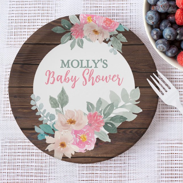 Rustikale Blumen-Baby-Shower-Rundplatte Pappteller (Von Creator hochgeladen)