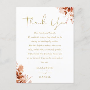 Rustikale Blumen-Dankeskarte in Gold für die Hochz Postkarte