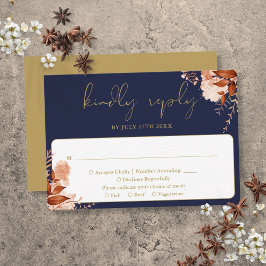 Rustikale Blumen Elegante Hochzeit von Navy Blue u RSVP Karte