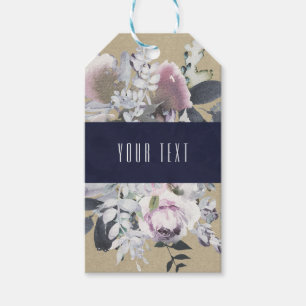 Rustikale Blumen Glamour Navy Kraft Hochzeit Braut Geschenkanhänger