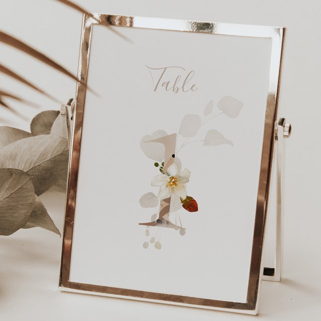 Rustikale Blumen-Handschrift-Schrift 1 Hochzeit  Tischnummer (Von Creator hochgeladen)