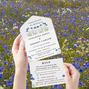 Rustikale Blumen Kornblumen Babys Atem Hochzeit All In One Einladung