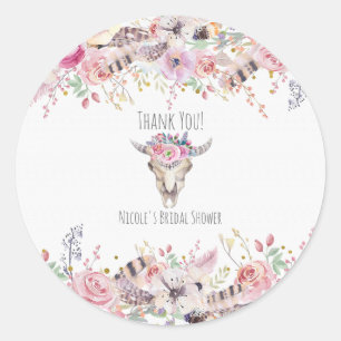 Rustikale Blumen-Kuh-Schädel-Boho-Chic-Country-Gla Runder Aufkleber