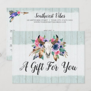Rustikale Blumen Kuh-Schädel Boho-Geschenkgutschei Einladung
