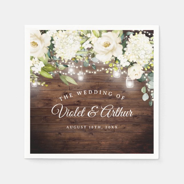 Rustikale Blumen-Lichterkette Hochzeit Serviette (Vorderseite)