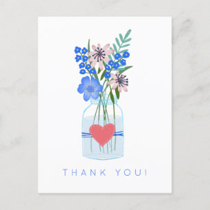 Rustikale Blumen-Mason-Glas-Liebesherz-Dankeschön Postkarte