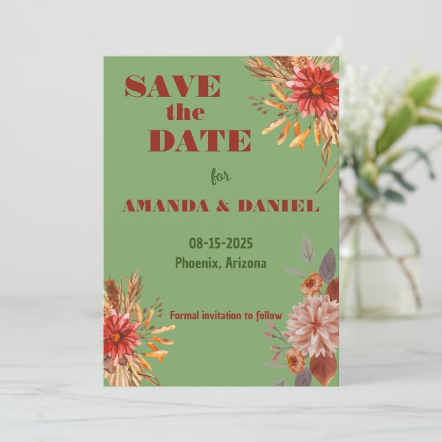 Rustikale Blumen-Save-the-Date-Einladung Save The Date (Stehend Vorderseite)