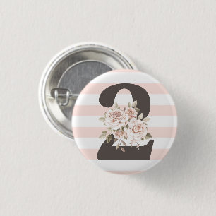 Rustikale Blumen Shabby Chic Rosen 2. Geburtstagsf Button
