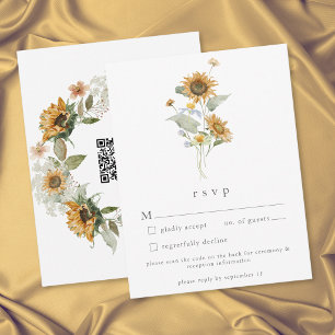 Rustikale Blumen-Sonnenblumen-Wildblumen-Hochzeit RSVP Karte