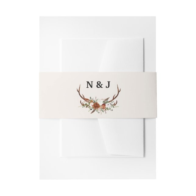 Rustikale Blumen und Antlers Initialen Hochzeitsei Einladungsbanderole (Vorderseite Beispiel)