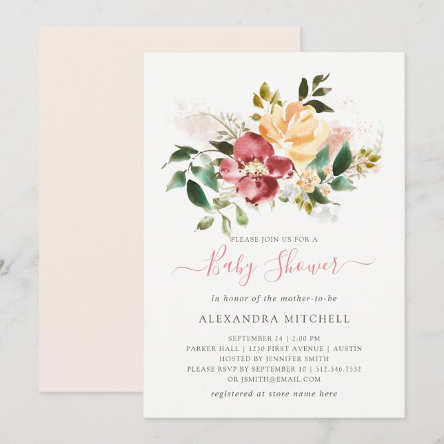 Rustikale BlumenBabyparty der Eleganz-| Einladung (Vorne/Hinten)
