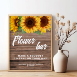 Rustikale Blumenbar Sonnenblumen-Hochzeitsschild P Poster