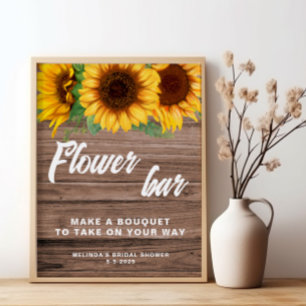 Rustikale Blumenbar Sonnenblumen-Hochzeitsschild P Poster