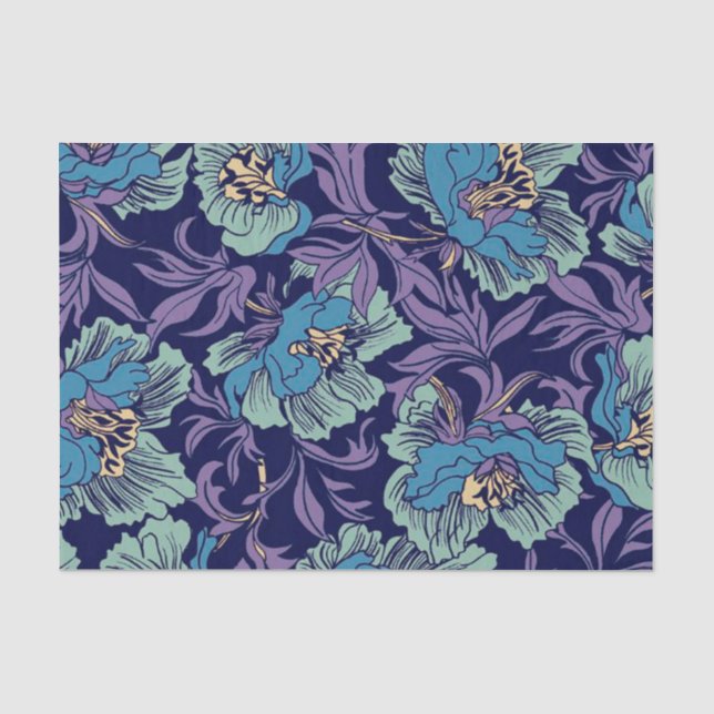 Rustikale, blumenblaue, Aquamarine und Lila Dekoup Seidenpapier (Vorderseite)