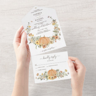 Rustikale Blumenernte Fall Pumpkin Hochzeit All In One Einladung