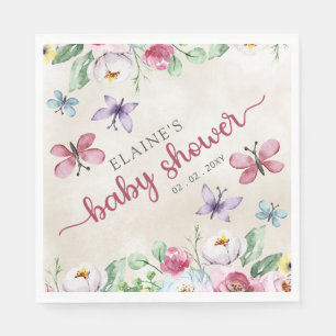 Rustikale, blumenfarbene Schmetterlinge Babydusche Serviette