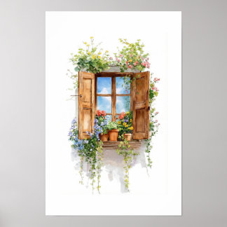 Rustikale Blumenfenster – Landhausstil Poster
