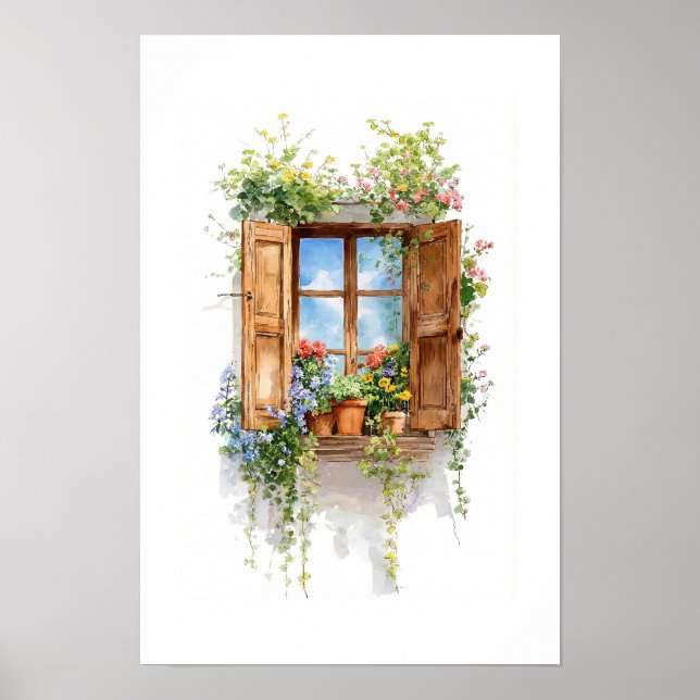 Rustikale Blumenfenster – Landhausstil Poster (Vorne)