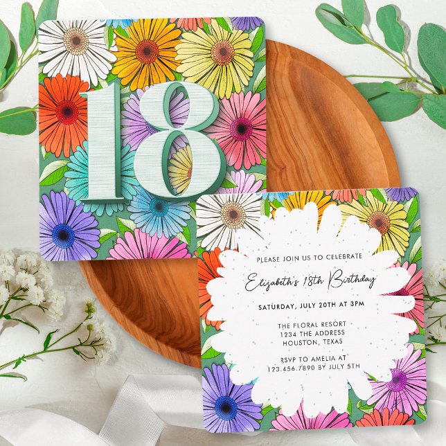 Rustikale Blumenfrühlingsparty Grüne 18. Geburtsta Einladung (Von Creator hochgeladen)