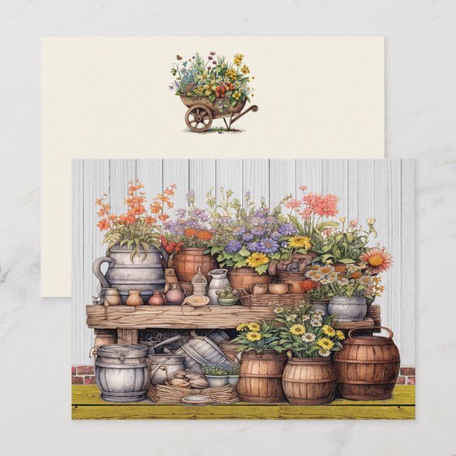 Rustikale Blumengärten Postkarte (Vorne/Hinten)