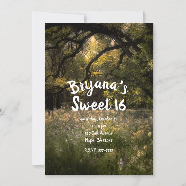 Rustikale, blumengeschmückte Blume im Wald Süß 16 Einladung (Vorderseite)