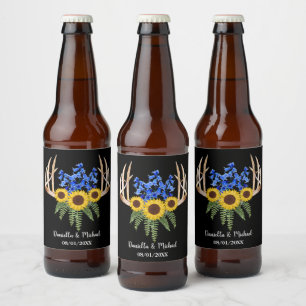Rustikale Blumengeweih-Gastgeschenk Hochzeit Bierflaschenetikett