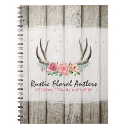 Rustikale Blumengeweih-Shabby Chic-Rosen u. Holz Notizblock