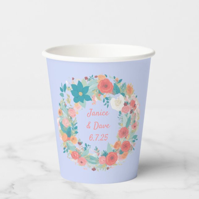 Rustikale Blumenhochzeit personalisieren mit Name  Pappbecher (Vorderseite)