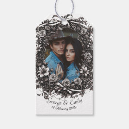 Rustikale Blumenhochzeit, Sepia. Geschenkanhänger