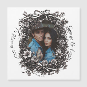 Rustikale Blumenhochzeit, Sepia. Magnetkarte