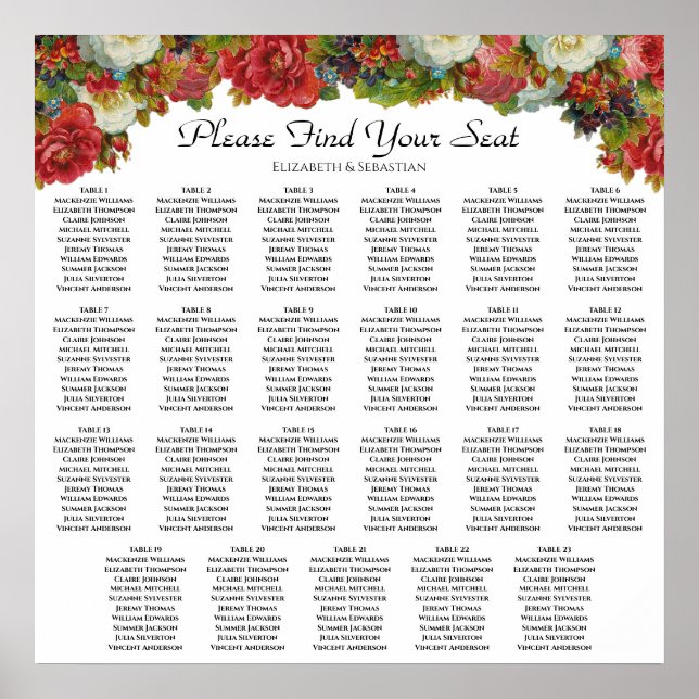 Rustikale Blumenkarte 23 für Hochzeiten Poster (Vorne)