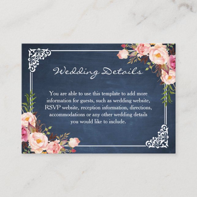 Rustikale Blumenkarte für Hochzeitspanplatte Begleitkarte (Vorderseite)